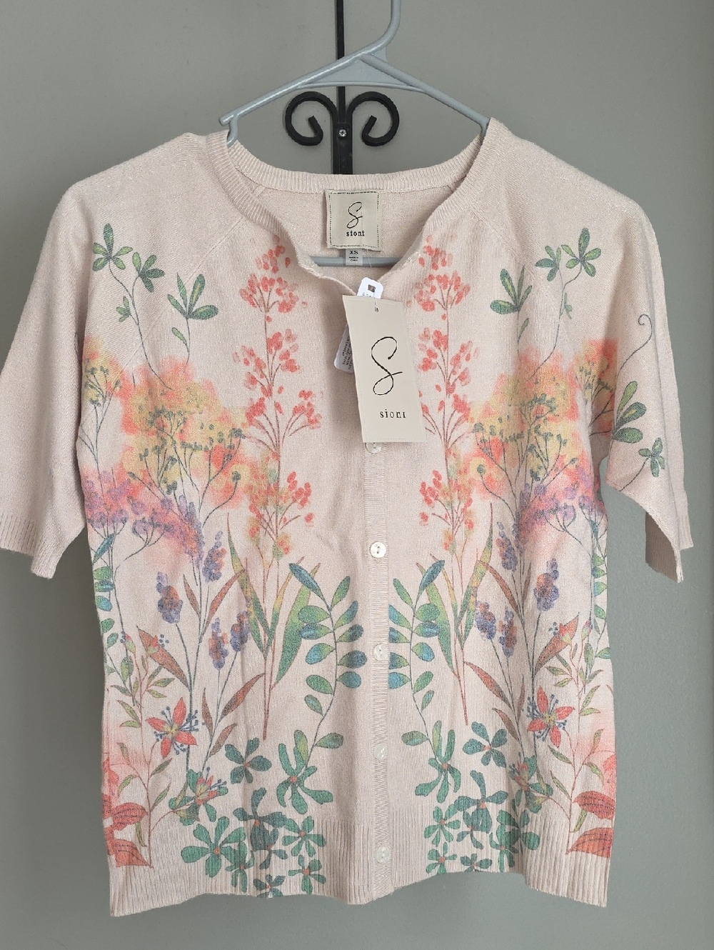 Sioni Pastel Pink Floral Knit Cardigan Size XS